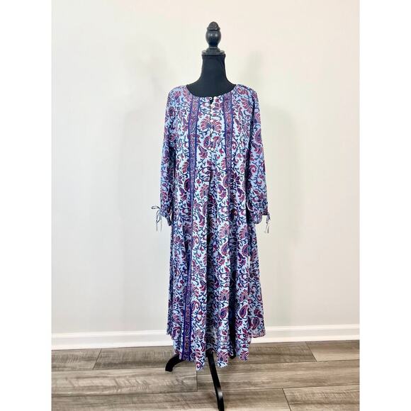 Cleobella Faith Caftan Midi Dress in Delhi Block Print Large Paisley Cotton - Picture 2 of 6